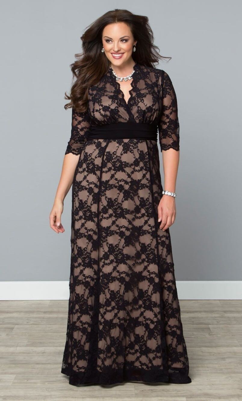 Kiyonna Screen Siren Maxi Dress 2X Black Beige Lace Whimsigoth Party Formal